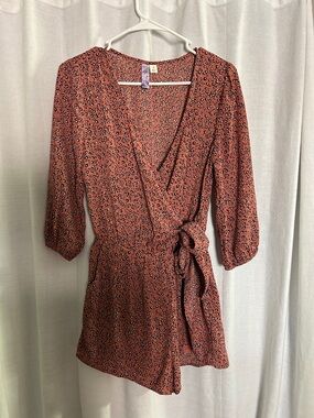 Rust Leopard Print Wrap Romper